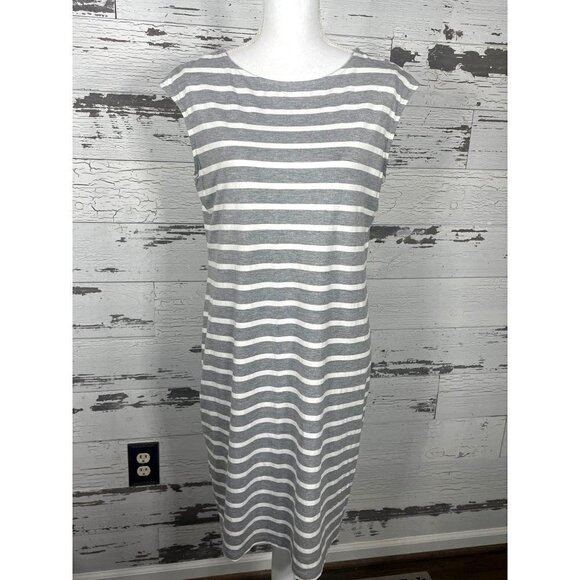 CHICO’S Casual Stripe T-Shirt Dress Gray/White Sz 2 (Large) NWOT - Picture 1 of 6